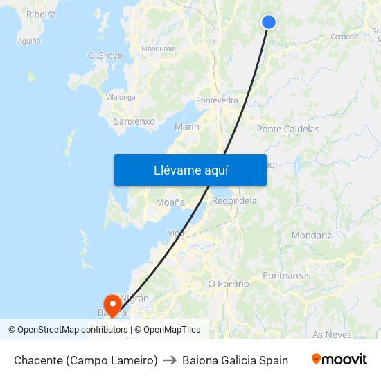 Chacente (Campo Lameiro) to Baiona Galicia Spain map