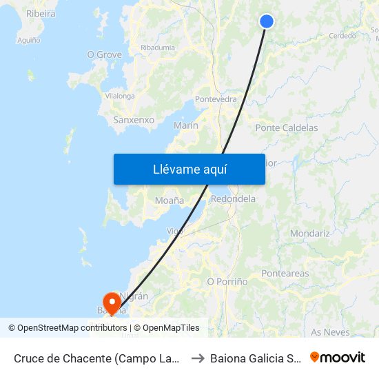Cruce de Chacente (Campo Lameiro) to Baiona Galicia Spain map