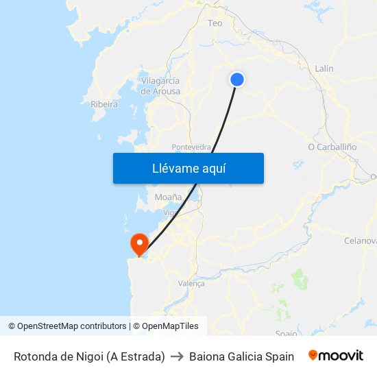 Rotonda de Nigoi (A Estrada) to Baiona Galicia Spain map