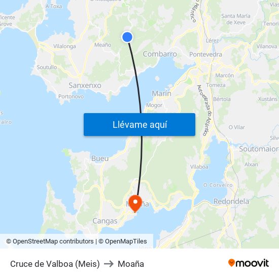 Cruce de Valboa (Meis) to Moaña map