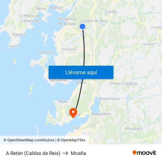 A Retén (Caldas de Reis) to Moaña map