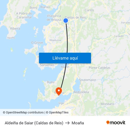 Aldeíña de Saiar (Caldas de Reis) to Moaña map