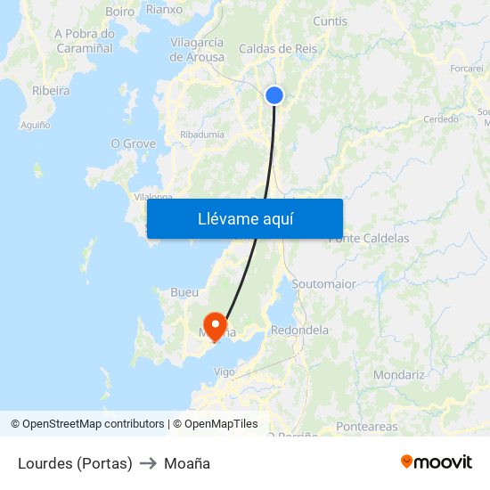 Lourdes (Portas) to Moaña map