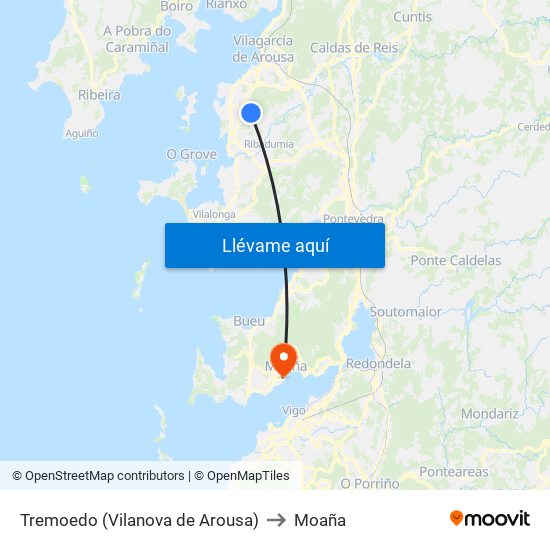 Tremoedo (Vilanova de Arousa) to Moaña map