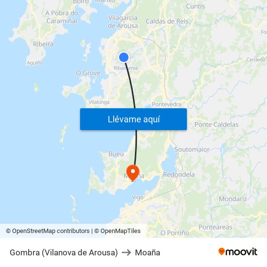 Gombra (Vilanova de Arousa) to Moaña map