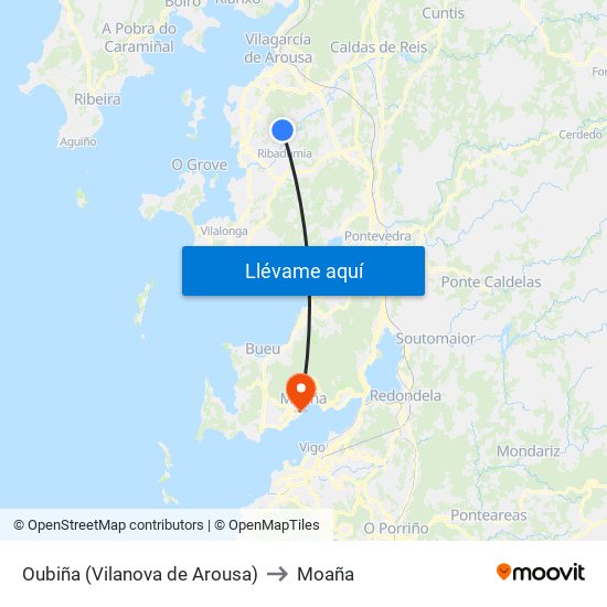 Oubiña (Vilanova de Arousa) to Moaña map