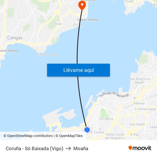 Coruña - Só Baixada (Vigo) to Moaña map