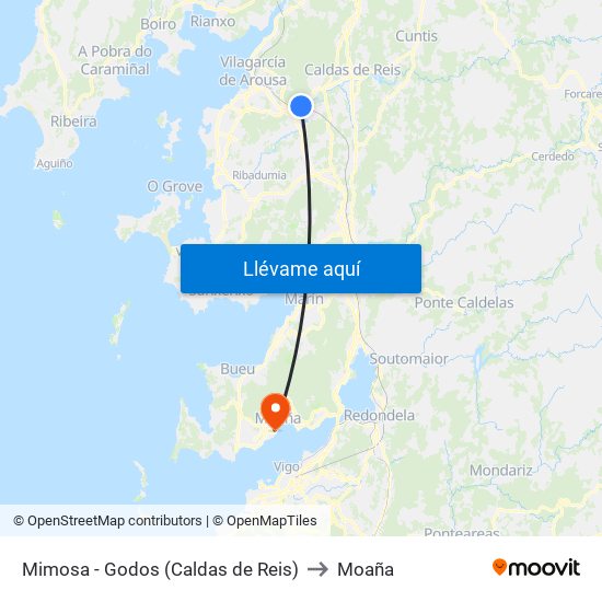 Mimosa - Godos (Caldas de Reis) to Moaña map