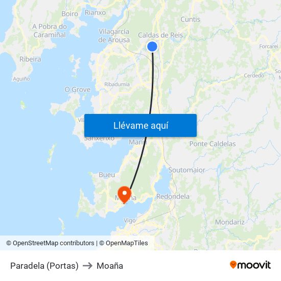 Paradela (Portas) to Moaña map