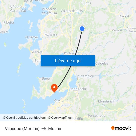 Vilacoba (Moraña) to Moaña map