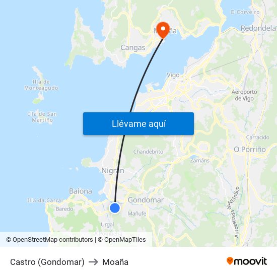 Castro (Gondomar) to Moaña map