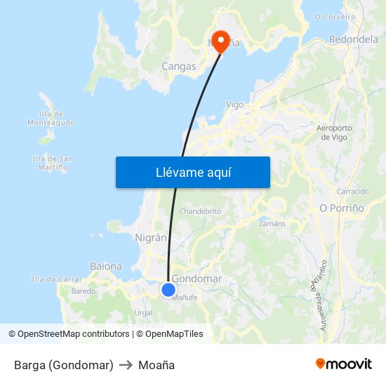 Barga (Gondomar) to Moaña map
