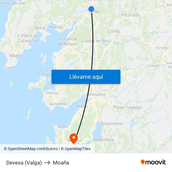 Devesa (Valga) to Moaña map