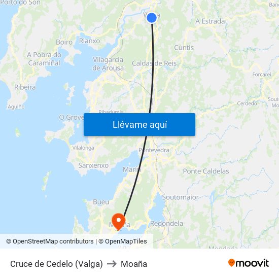 Cruce de Cedelo (Valga) to Moaña map