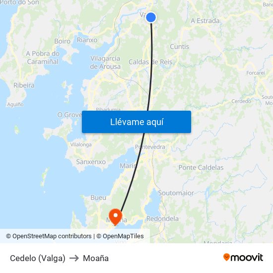 Cedelo (Valga) to Moaña map