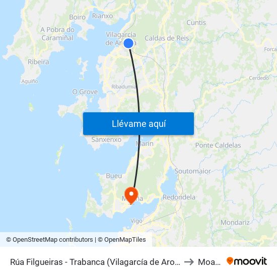 Rúa Filgueiras - Trabanca (Vilagarcía de Arousa) to Moaña map