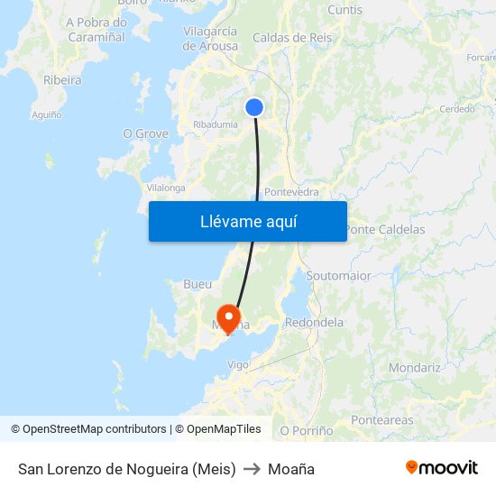San Lorenzo de Nogueira (Meis) to Moaña map
