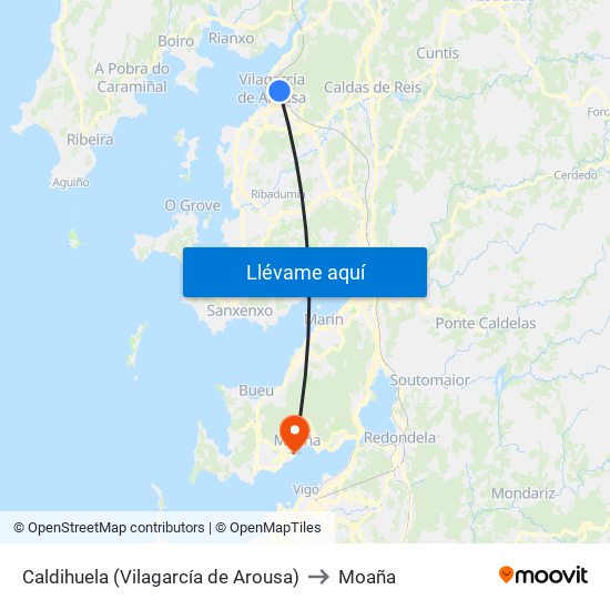 Caldihuela (Vilagarcía de Arousa) to Moaña map