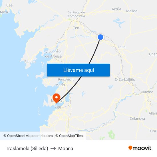 Traslamela (Silleda) to Moaña map