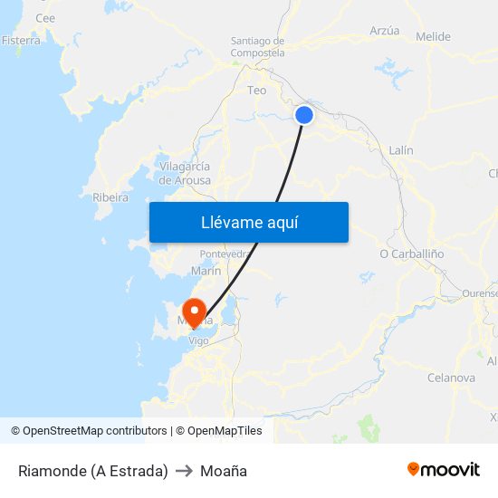 Riamonde (A Estrada) to Moaña map