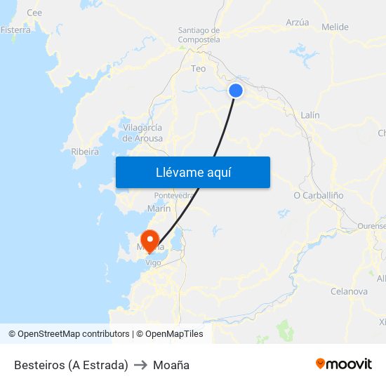 Besteiros (A Estrada) to Moaña map