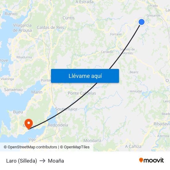 Laro (Silleda) to Moaña map