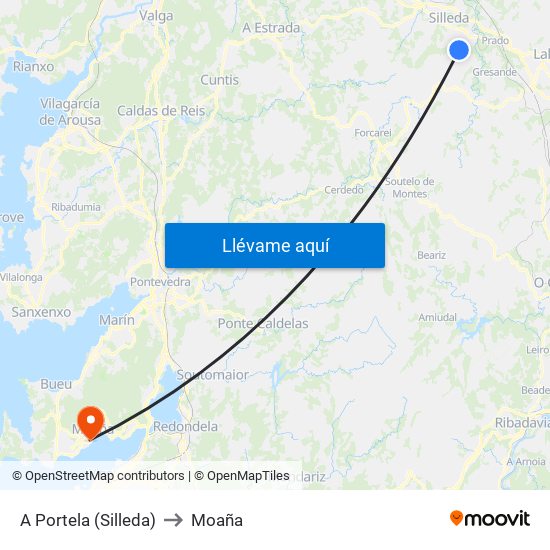 A Portela (Silleda) to Moaña map