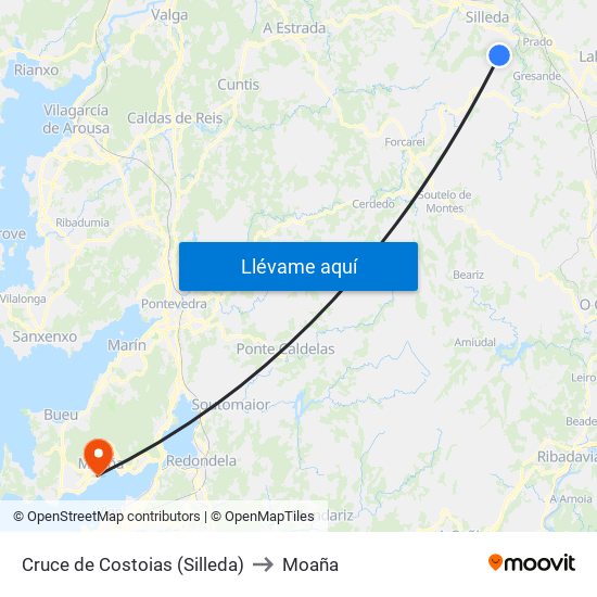 Cruce de Costoias (Silleda) to Moaña map