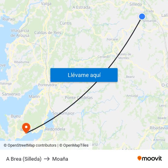 A Brea (Silleda) to Moaña map