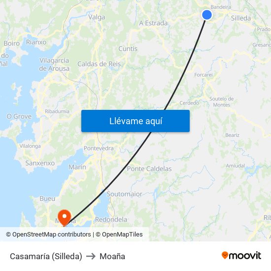 Casamaría (Silleda) to Moaña map