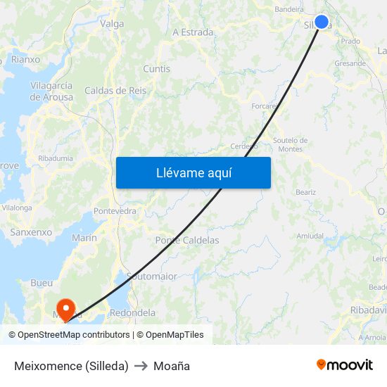 Meixomence (Silleda) to Moaña map