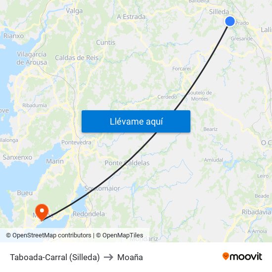 Taboada-Carral (Silleda) to Moaña map