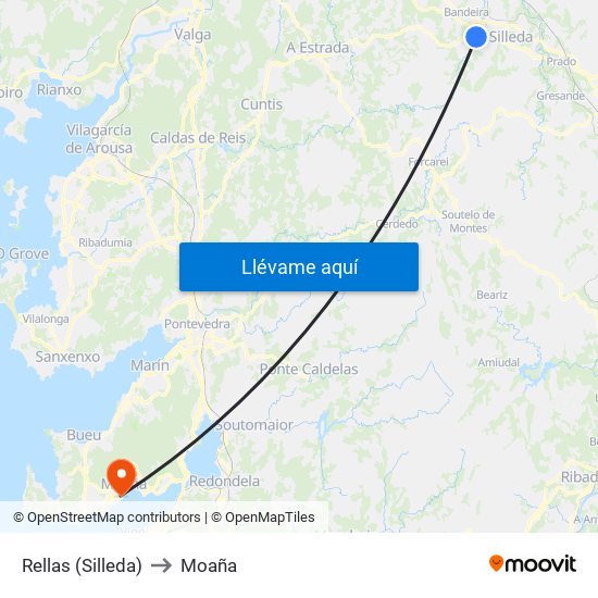 Rellas (Silleda) to Moaña map