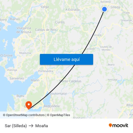 Sar (Silleda) to Moaña map