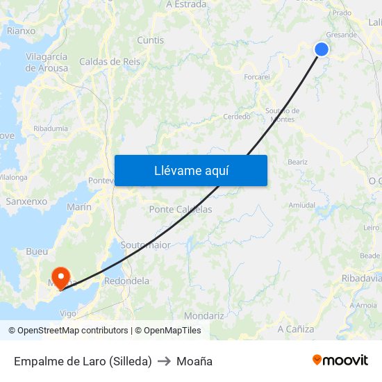 Empalme de Laro (Silleda) to Moaña map