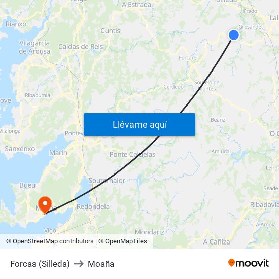 Forcas (Silleda) to Moaña map
