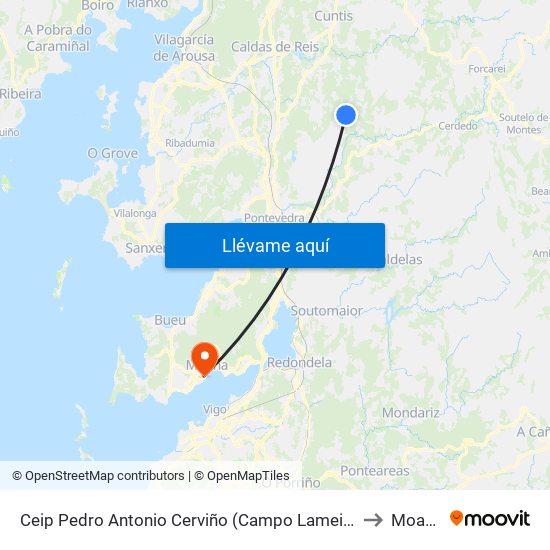 Ceip Pedro Antonio Cerviño (Campo Lameiro) to Moaña map