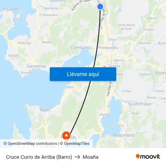 Cruce Curro de Arriba (Barro) to Moaña map
