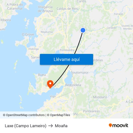 Laxe (Campo Lameiro) to Moaña map