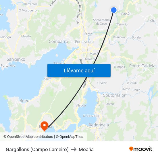 Gargallóns (Campo Lameiro) to Moaña map