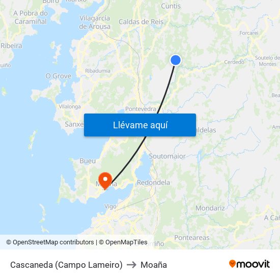 Cascaneda (Campo Lameiro) to Moaña map