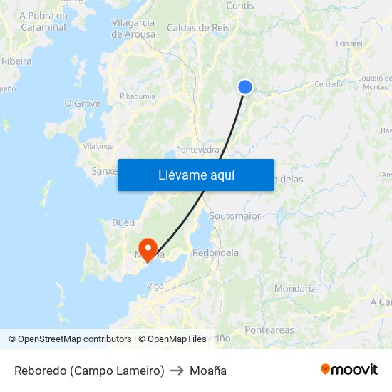 Reboredo (Campo Lameiro) to Moaña map