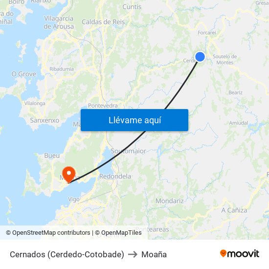 Cernados (Cerdedo-Cotobade) to Moaña map