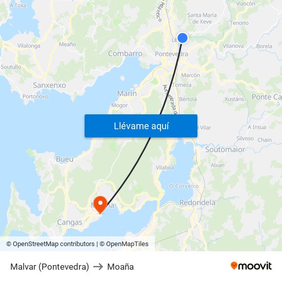 Malvar (Pontevedra) to Moaña map