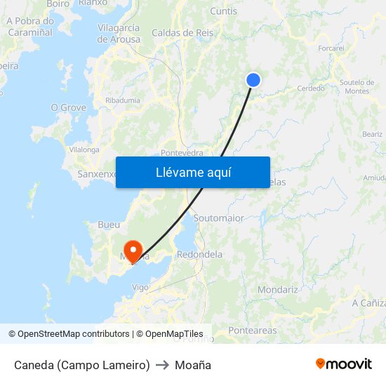Caneda (Campo Lameiro) to Moaña map