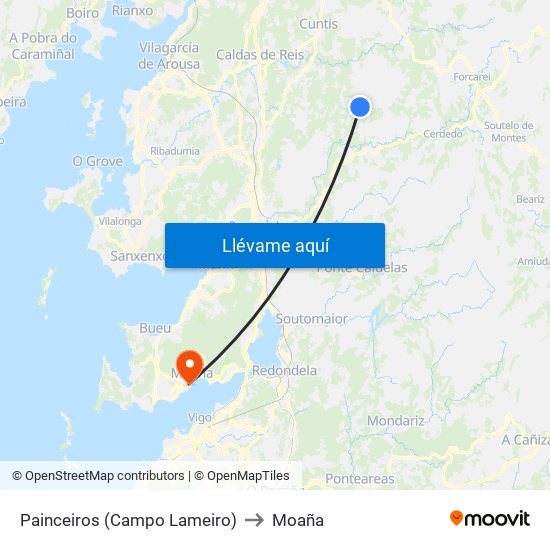 Painceiros (Campo Lameiro) to Moaña map