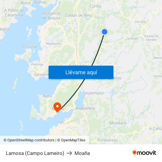 Lamosa (Campo Lameiro) to Moaña map