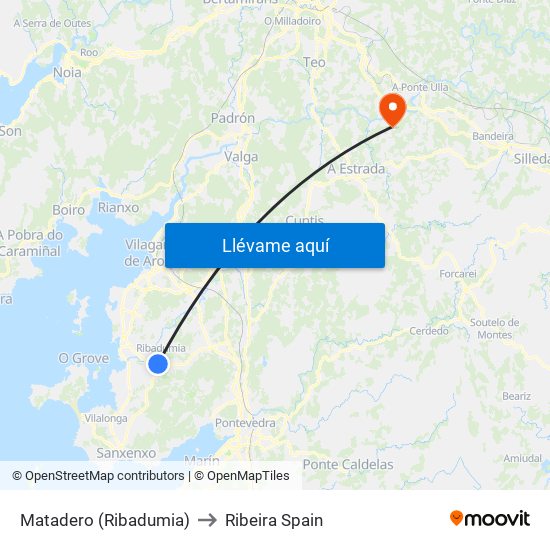Matadero (Ribadumia) to Ribeira Spain map