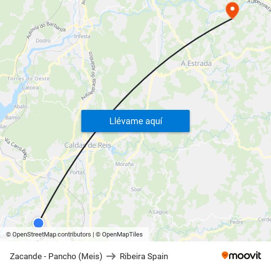 Zacande - Pancho (Meis) to Ribeira Spain map