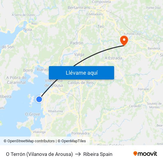 O Terrón (Vilanova de Arousa) to Ribeira Spain map